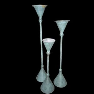 Green  Memphis style candlestick holders, set Of 3 Small One Missing Top